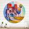 Designart - House With Red Roof In The Village - Modern Metal Circle Wall Art